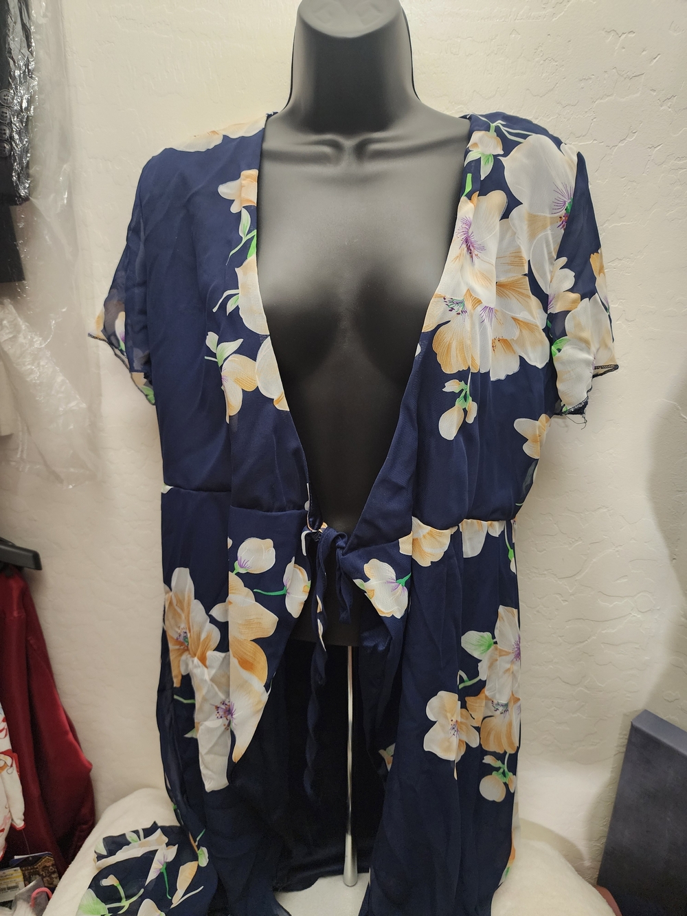 Navy Floral Tie-Front Kimono